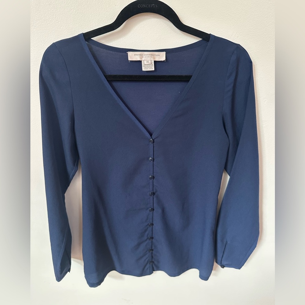 French Connection Navy Dark Blue Long Sleeves Blouse